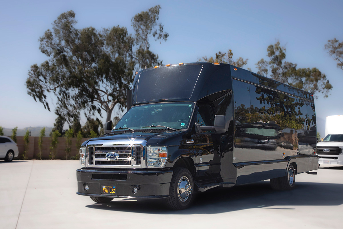 luxury black ford bus front view